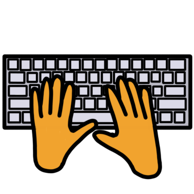 two yellow hands typing on a keyboard